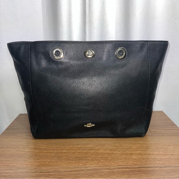 Coach Handbags - Coach 57107 Pebbled Leather Turnlock Tote Bag Black | READ